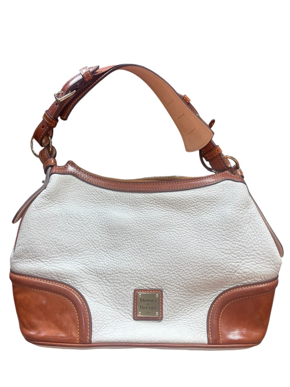 Dooney & Bourke Pebble Grain Medium Hobo Shoulder Bag Ivory British Tan Leather